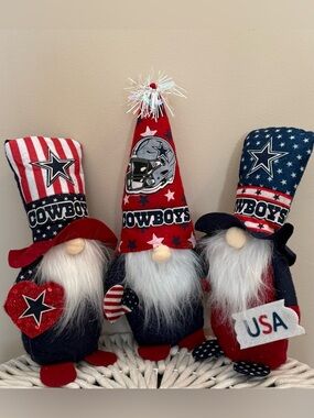 Dallas Cowboys Patriotic Red & Blue Gnome Decor Set of 3